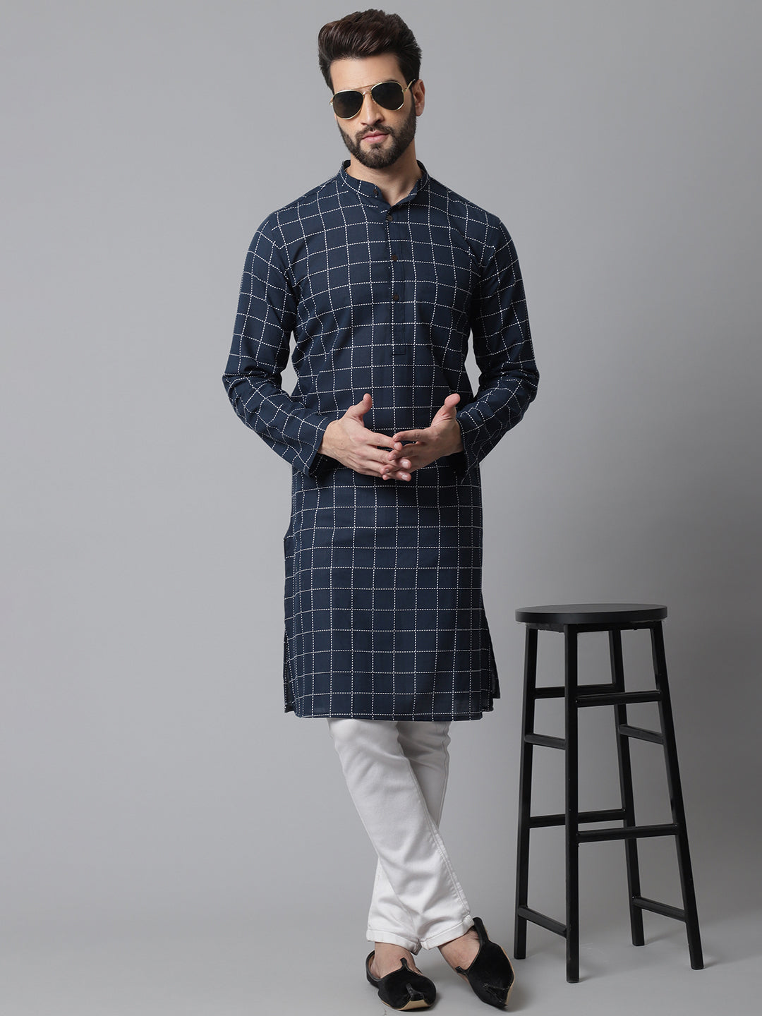 Even Apparels Blue Solid Kurta With Band Collar - Distacart