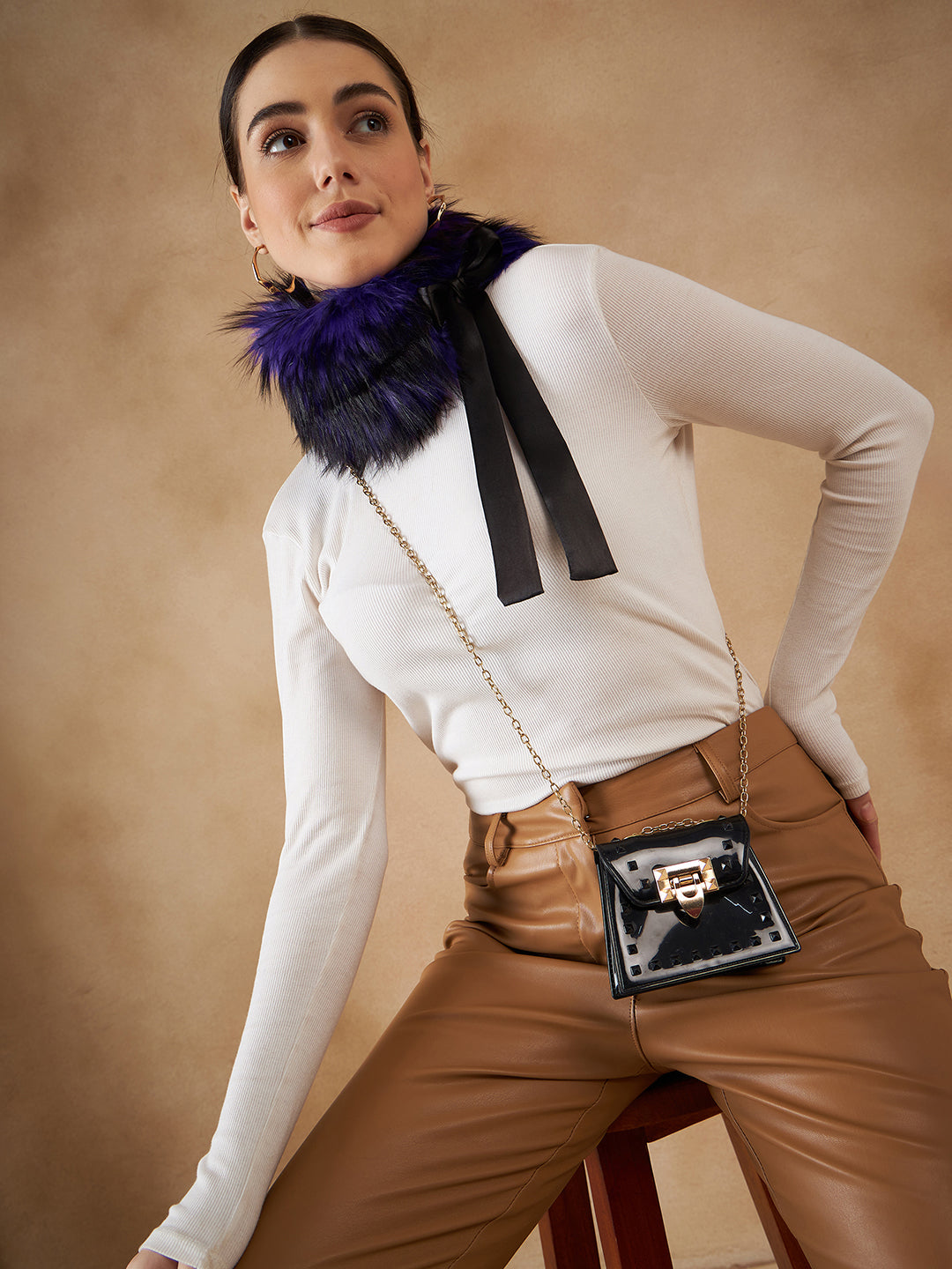 InWeave Women's Purple Black Fur Neckpiece - Distacart