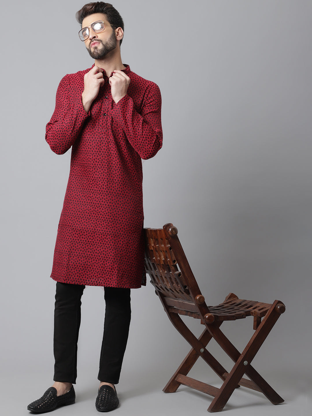 Even Apparels Maroon Solid Kurta With Band Collar - Distacart