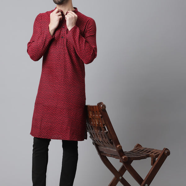 Even Apparels Maroon Solid Kurta With Band Collar - Distacart