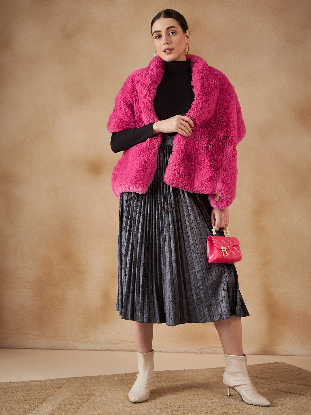InWeave Women's Light Pink Long Faux Fur Cape - Distacart