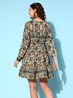 Thumbnail for InWeave Women's Off White Green Paisley Print Tiered Dress - Distacart