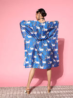 Thumbnail for InWeave Women's Ink Blue Indian Bull Print Kaftan - Distacart