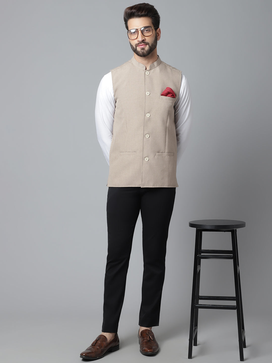 Even Apparels Men's Brown Nehru Jacket With Welt Pockets - Distacart