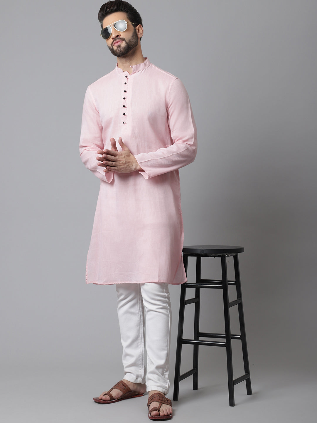 Even Apparels Pink Pure Cotton Kurta With Band Collar - Distacart