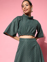 Thumbnail for InWeave Women's Hunter Green Gold Crop Top With Side Slit Skirt - Distacart