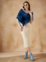 Thumbnail for InWeave Women's Royal Blue Long Faux Fur Cape - Distacart