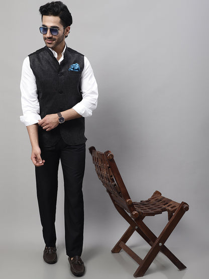 Even Apparels Men's Black Nehru Jacket With Welt Pockets - Distacart