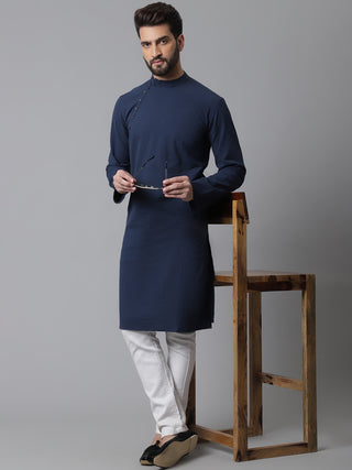 Even Apparels Blue Solid Kurta With Band Collar - Distacart