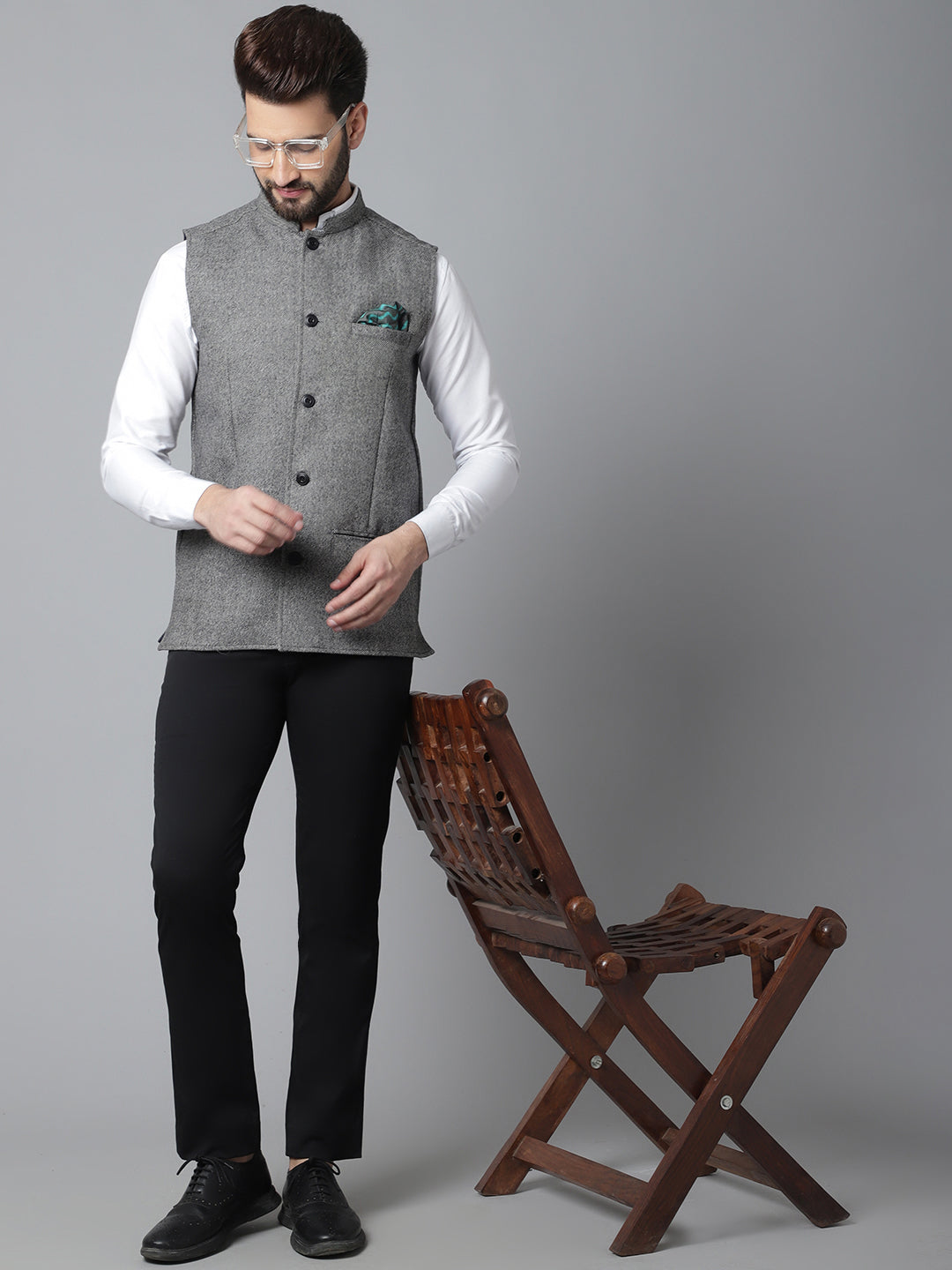 Even Apparels Men's Grey Pure Wool Nehru Jacket - Distacart
