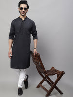 Thumbnail for Even Apparels Black Pure Cotton Kurta With Band Collar - Distacart