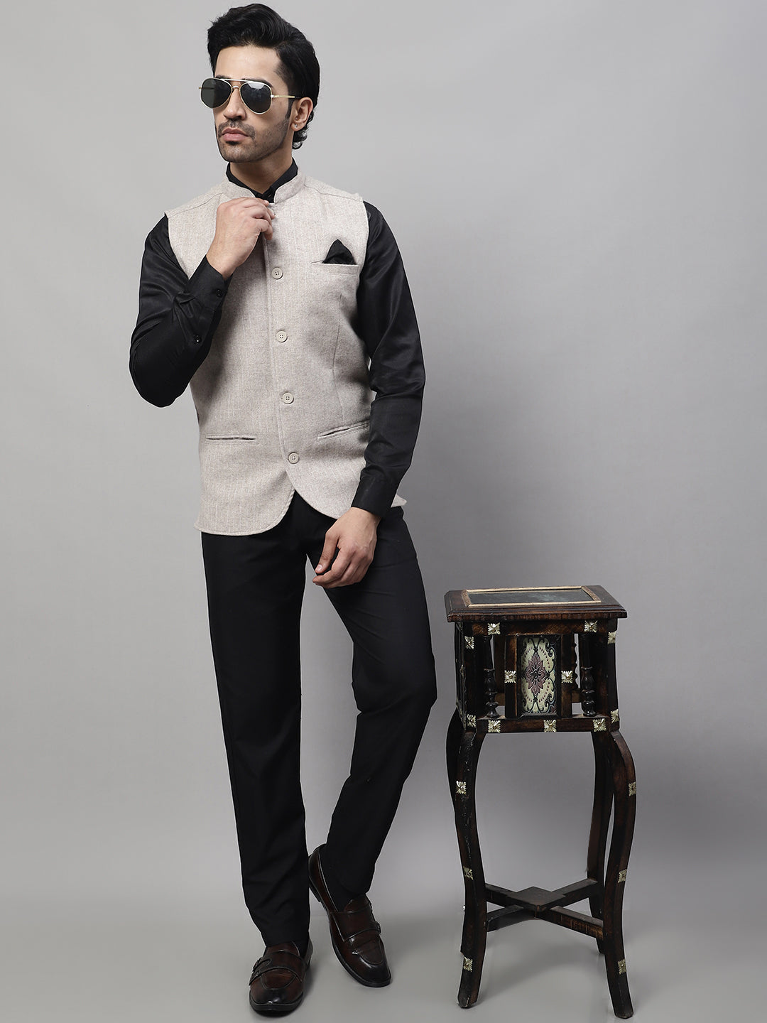 Even Apparels Men's Beige Pure Wool Nehru Jacket - Distacart