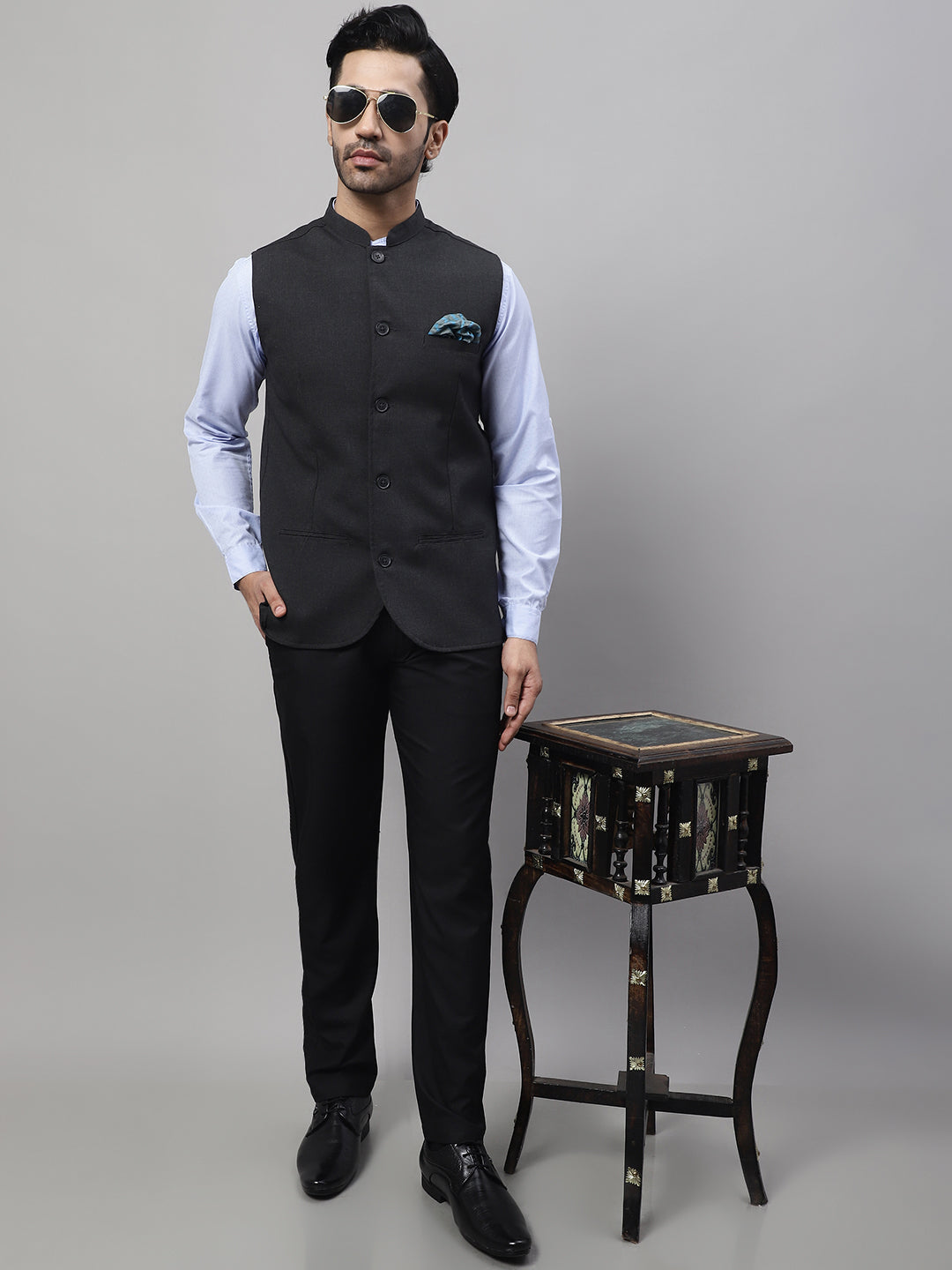 Even Apparels Men's Grey Nehru Jacket With Welt Pockets - Distacart