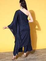 Thumbnail for InWeave Women's Navy Mirror Work One Shoulder Kurta Set - Distacart
