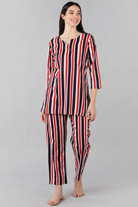 Thumbnail for Women's Multi Colour Cotton Striped Night Suit - Rasiya - Distacart