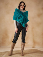 Thumbnail for InWeave Women's Cyan Blue Long Faux Fur Cape - Distacart