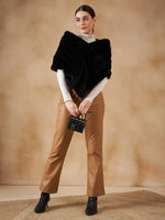 Thumbnail for InWeave Women's Black Long Faux Fur Cape - Distacart