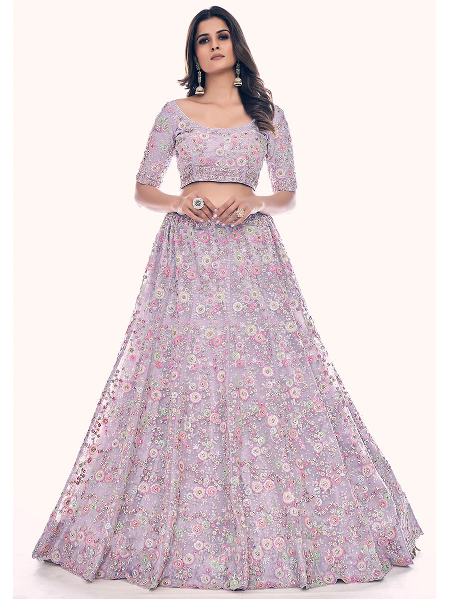 Myra Lilac Soft Net Embroidered Designer Lehenga Choli - Distacart