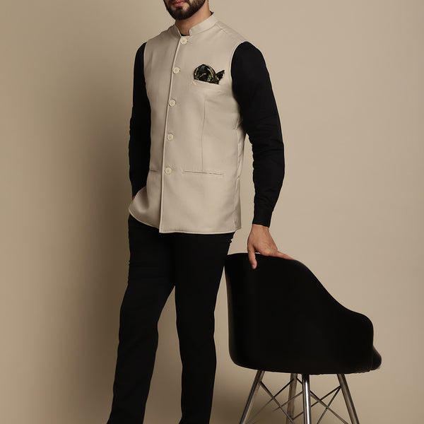 Even Apparels Men's Cream Mandarin Collar Waistcoat - Distacart