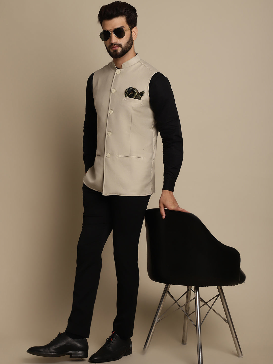Even Apparels Men's Cream Mandarin Collar Waistcoat - Distacart