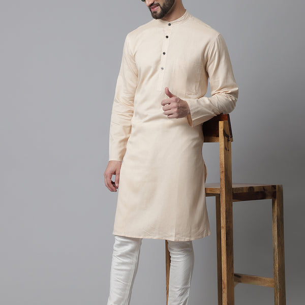Even Apparels Cream Pure Cotton Kurta With Band Collar - Distacart