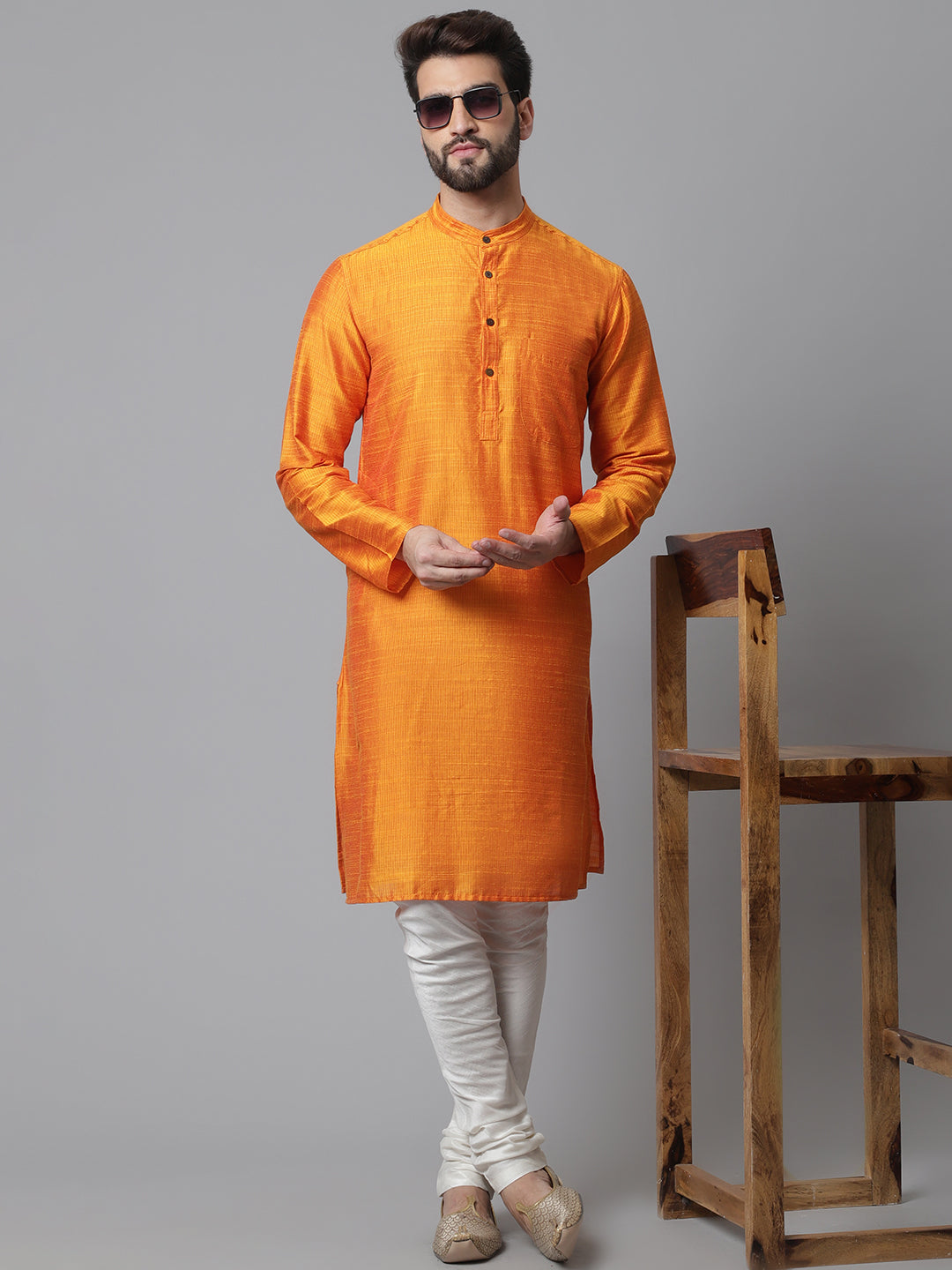Even Apparels Orange Solid Kurta With Band Collar - Distacart