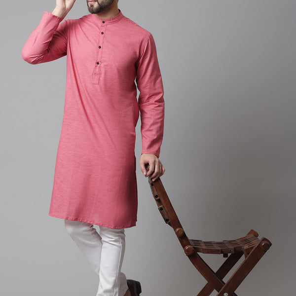 Even Apparels Rust Pure Cotton Kurta With Band Collar - Distacart