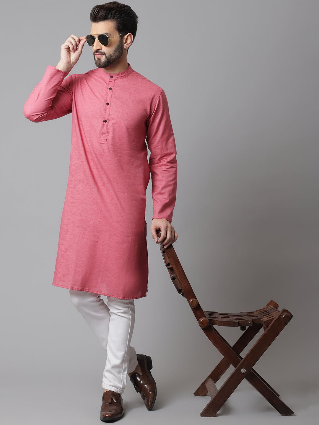Even Apparels Rust Pure Cotton Kurta With Band Collar - Distacart