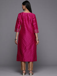 Thumbnail for Varanga Pink Embroidered Straight Kurta With Three Quarter Sleeves - Distacart