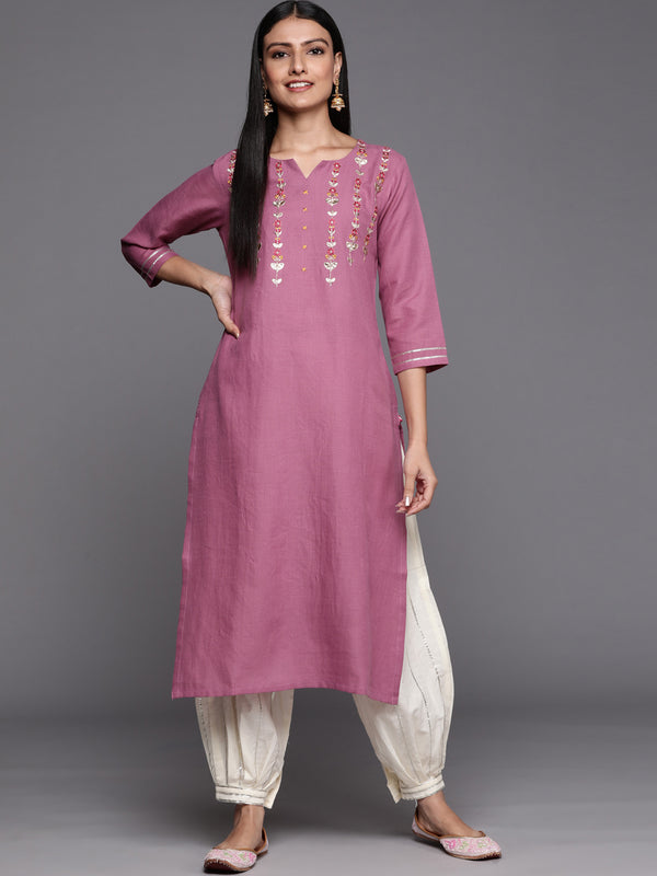 Varanga Mauve Embroidered Straight Kurta With Round Neck - Distacart