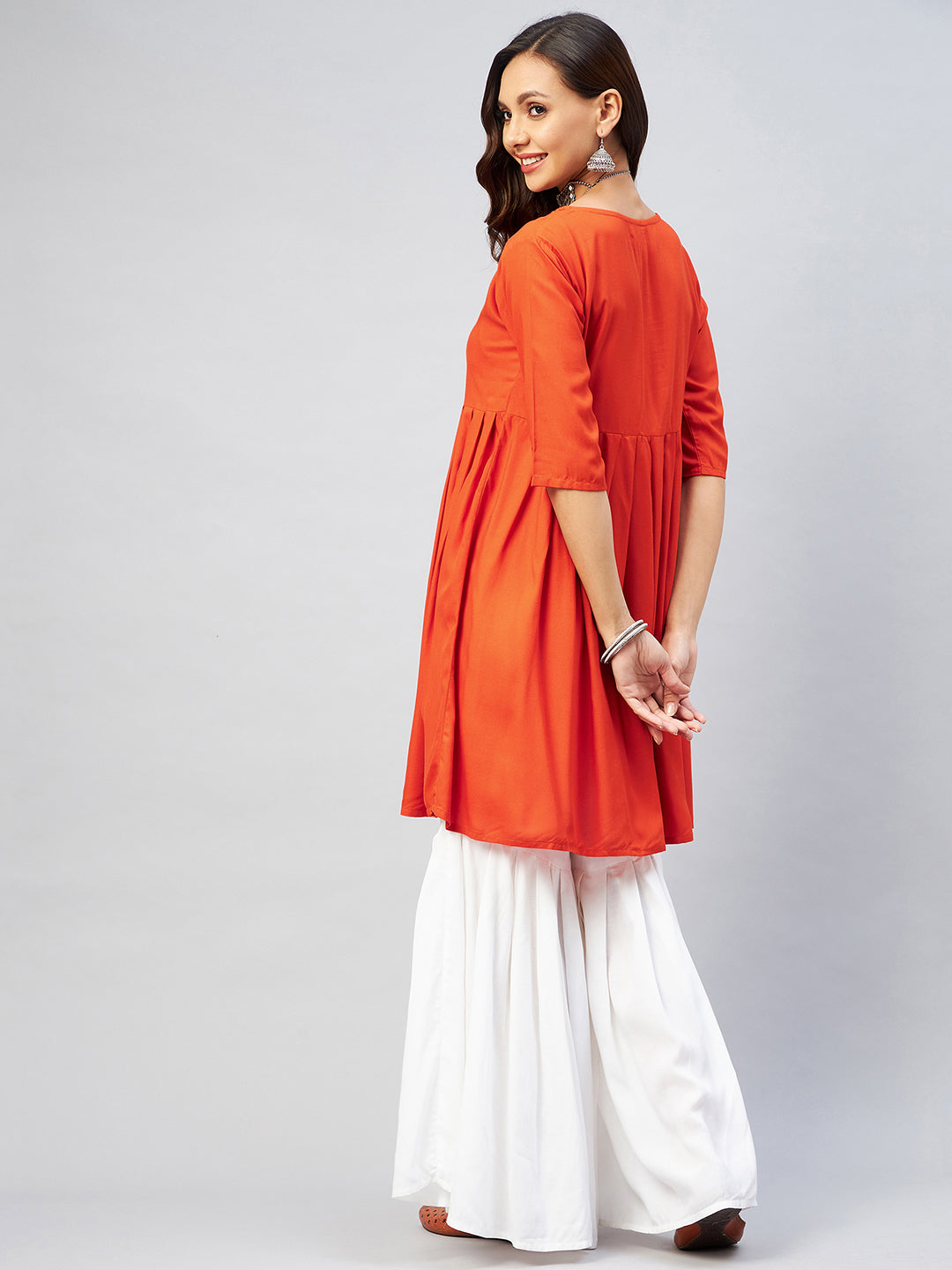 InWeave Women's Orange Short Anarkali Kurta - Distacart