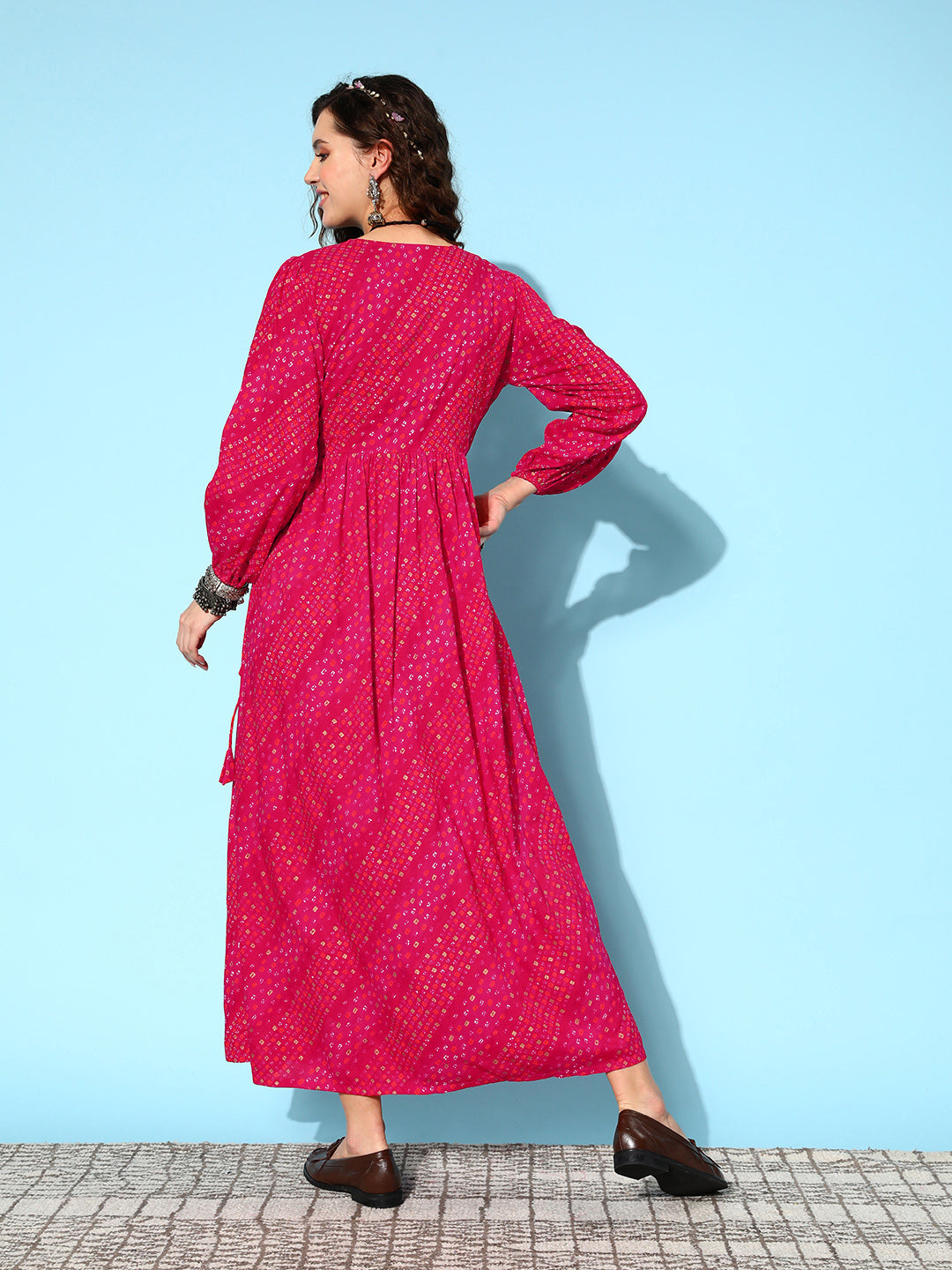 InWeave Women's Maroon Ethnic Print Wrapped Long Dress - Distacart
