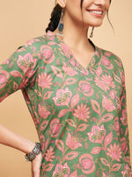 Thumbnail for InWeave Women's Green Pink Floral Angrakha Straight Kurta - Distacart