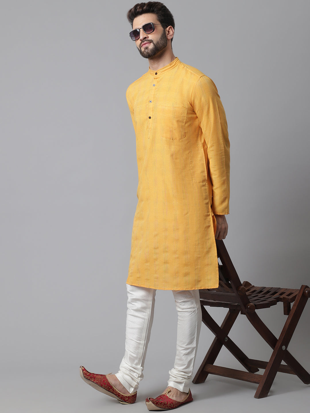 Even Apparels Yellow Kurta With Band Collar - Distacart
