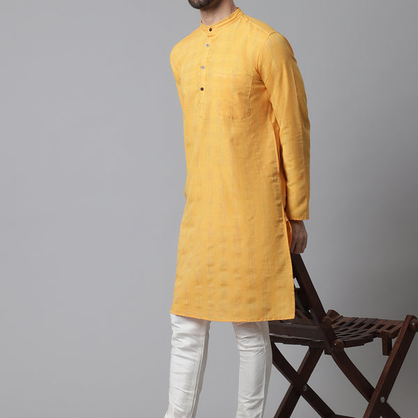 Even Apparels Yellow Kurta With Band Collar - Distacart