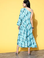 Thumbnail for InWeave Women's Sea Blue One Shoulder Rayon Dress - Distacart