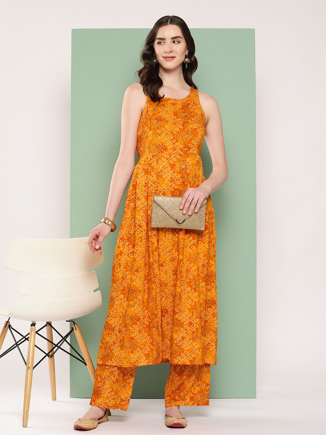 InWeave Women's Muatsrd Bandhej Print Raisa Back Detial Long Coords Set - Distacart