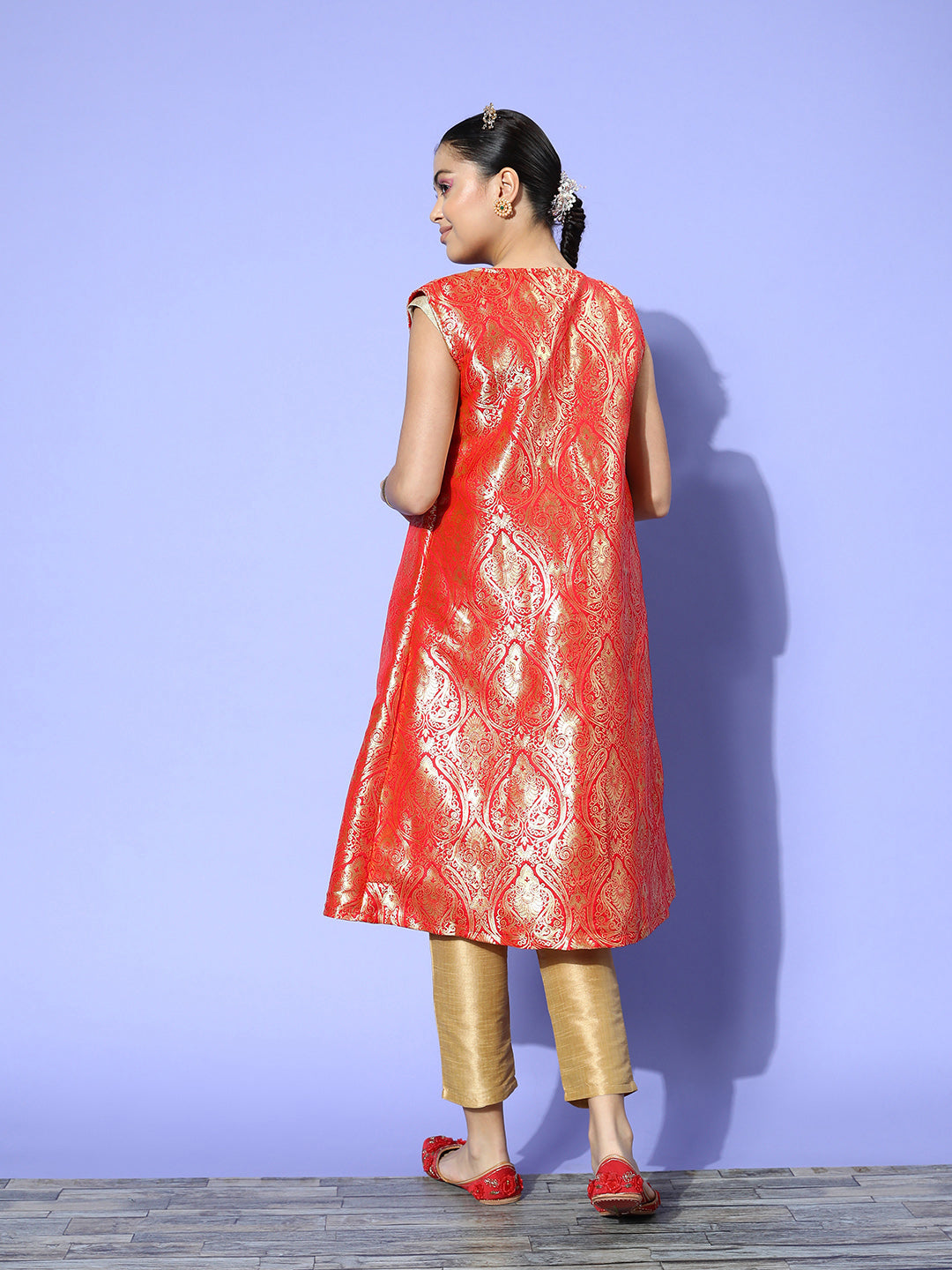 InWeave Women's Red Brocade Jacket - Distacart