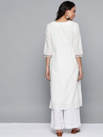 Thumbnail for HERE&NOW Women White Cotton Straight Thread Work Kurta - Distacart