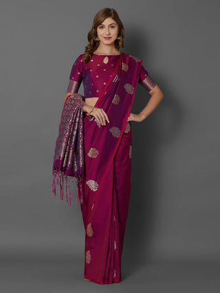 Mitera Magenta Silk Blend Woven Design Banarasi Saree - Distacart