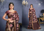 Thumbnail for Maroon Tusser Silk Floral Printed With Sequence Embroidered Saree With Unstitched Blouse - Mohmanthan Aahana - Distacart
