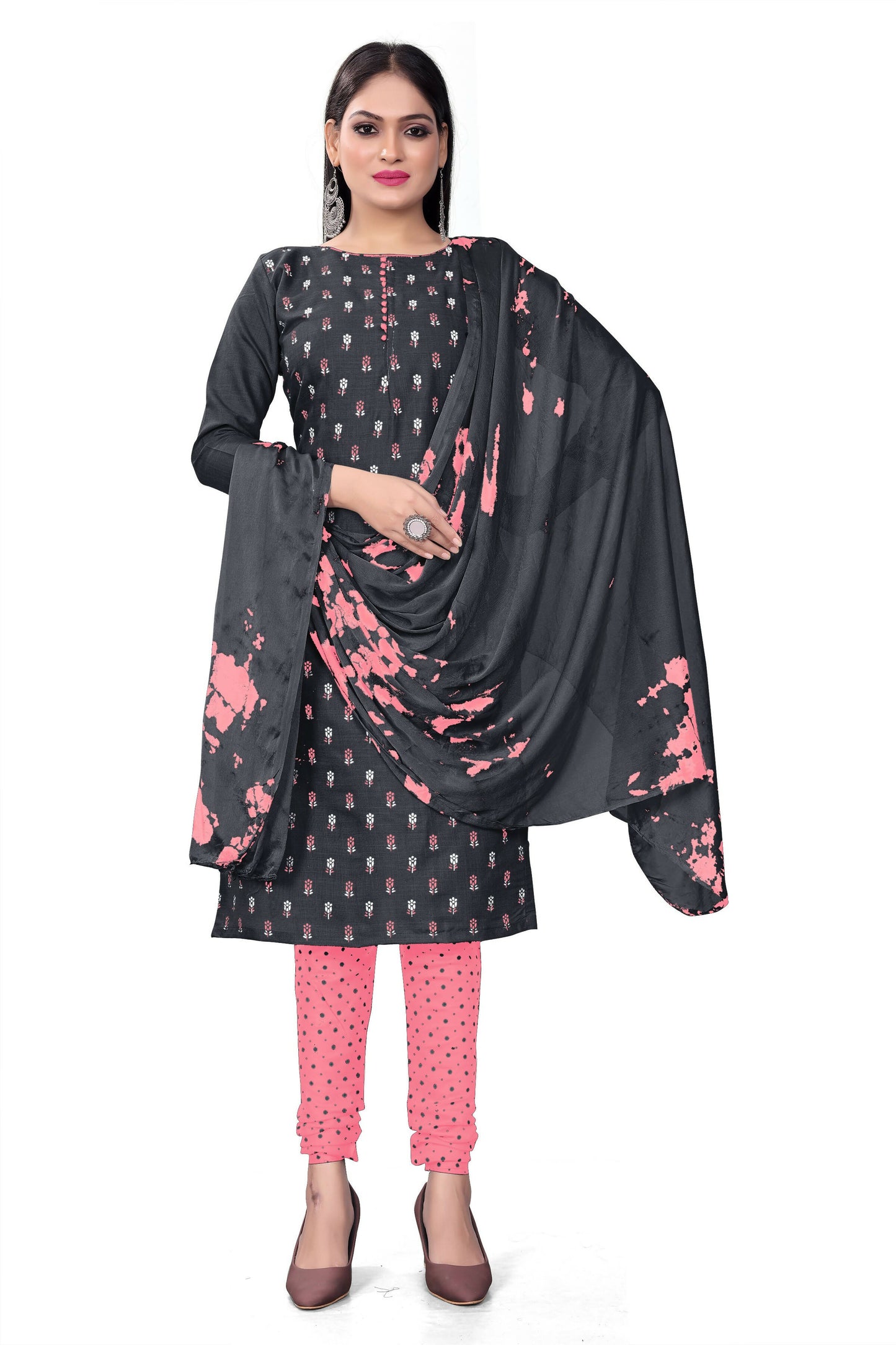 Black Slab cotton Printed Unstitched Dress Material - Tanvi - Distacart