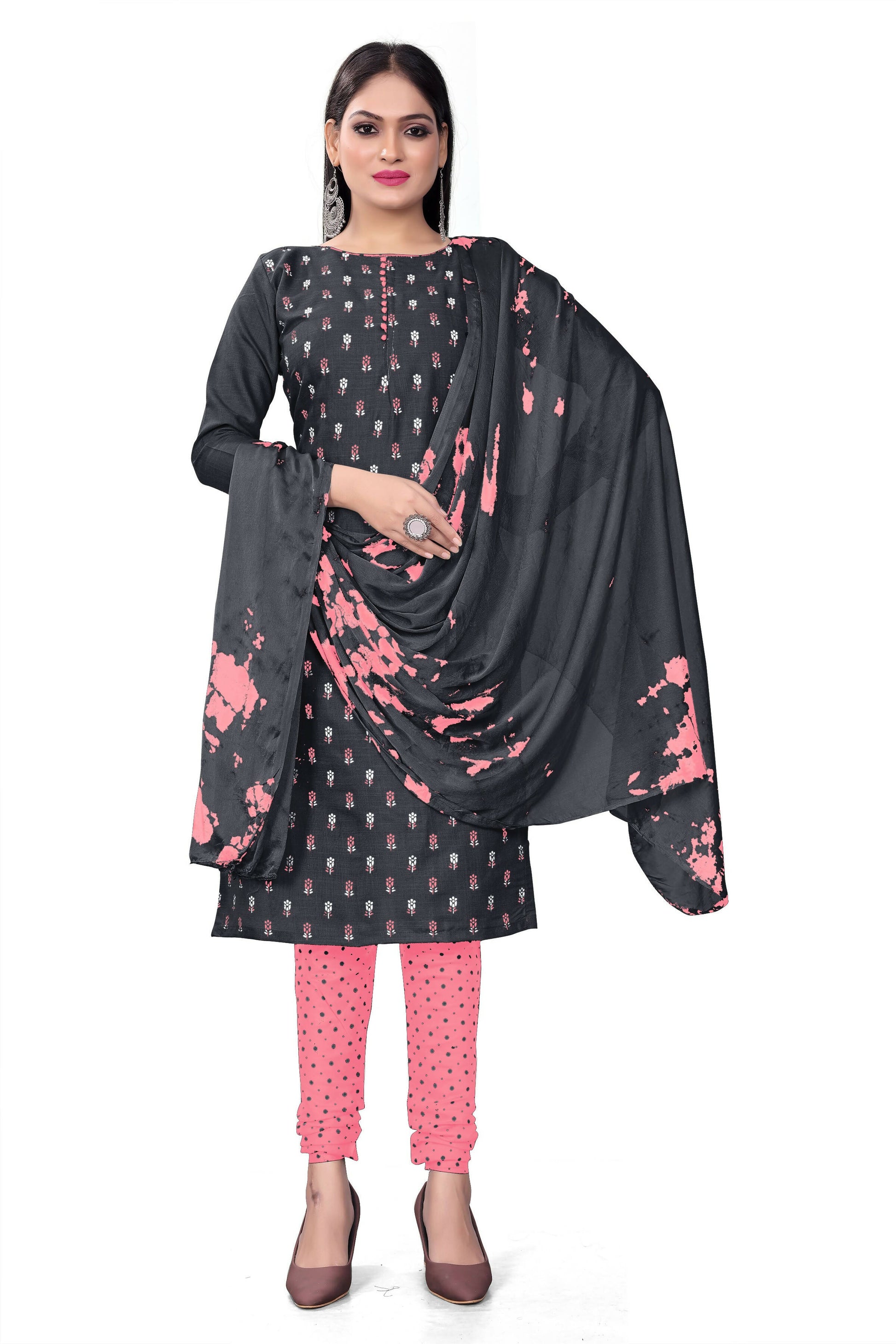 Black Slab cotton Printed Unstitched Dress Material - Tanvi - Distacart