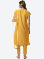 Thumbnail for Biba Women Mustard Yellow Floral Embroidered Kurta with Trousers & With Dupatta - Distacart