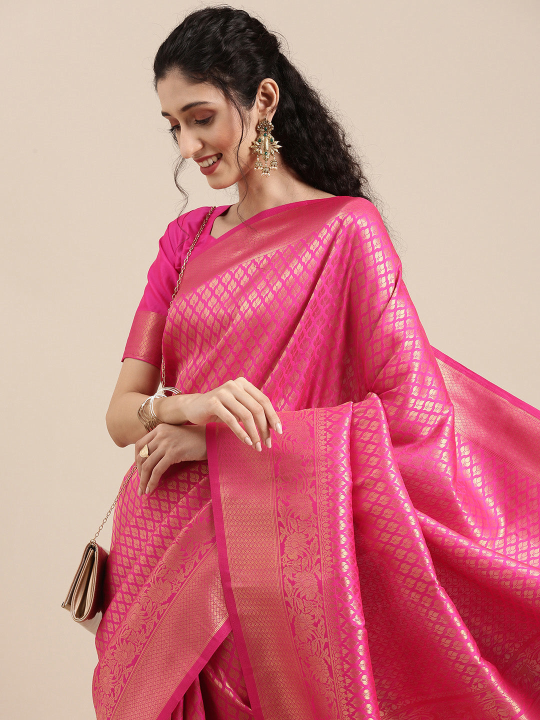 Saree Mall Pink Ethnic Motifs Zari Silk Blend Banarasi Saree For Women - Distacart