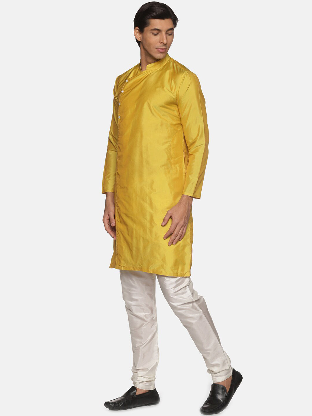 Sethukrishna Men Yellow Angrakha Kurta with Pyjamas - Distacart