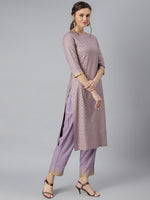 Thumbnail for Khushal K Women Purple & Gold-Toned Printed Kurta with Trousers & Dupatta - Distacart
