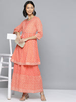Thumbnail for HERE&NOW Ethnic Motifs Print High Slit Cotton Kurta with Sharara - Distacart
