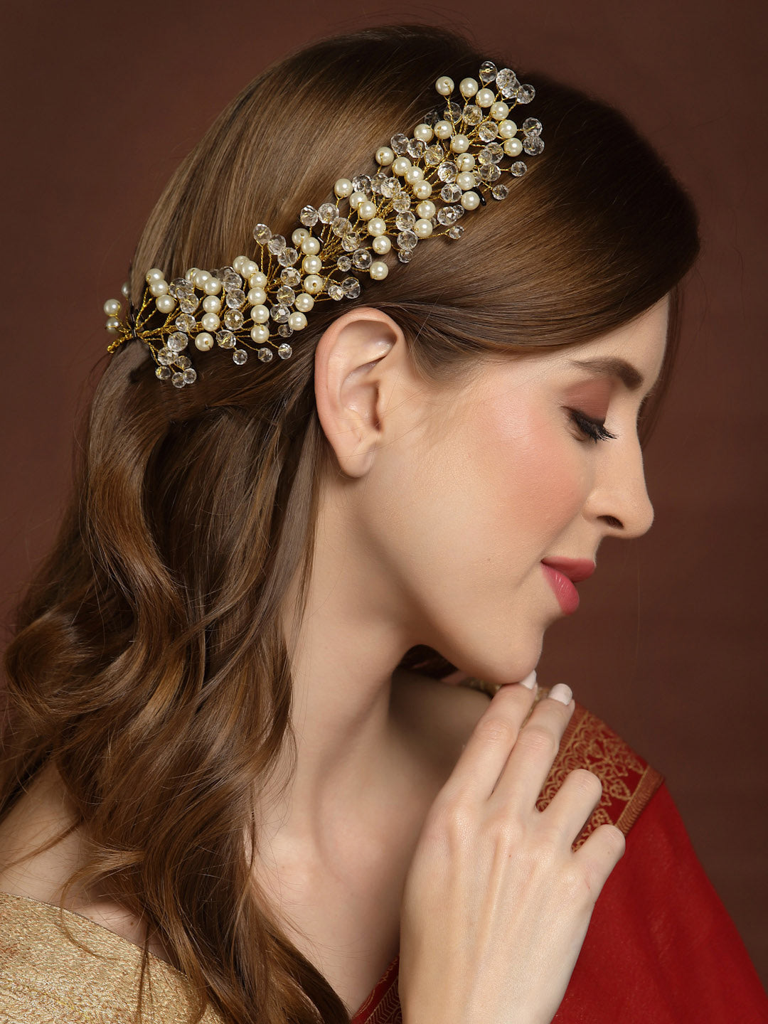 Panash Women Gold-Toned & off White Embellished Hair Accessory - Distacart