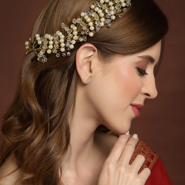 Panash Women Gold-Toned & off White Embellished Hair Accessory - Distacart